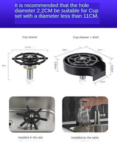 Automatic glass cup washer with brass core and ABS shell, high pressure automatic cup cleaner for bar and kitchen sinks.