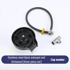 Household stainless steel black enlarged thickened three-piece cup washer set with hose and connector for kitchen sink.