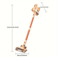 INSE N300 cordless vacuum cleaner in orange and beige, lightweight stick design with powerful handheld mode, 20Kpa suction, multi-surface cleaning, and 40-minute runtime.