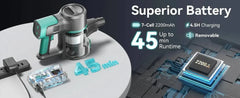 INSE S10K cordless vacuum cleaner with superior 45-minute battery runtime and 2200mAh removable battery.