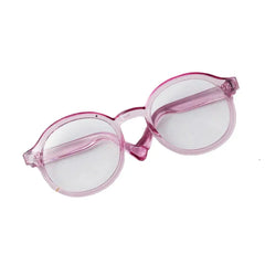 Pink transparent round plastic doll glasses for 15cm Labubu dolls