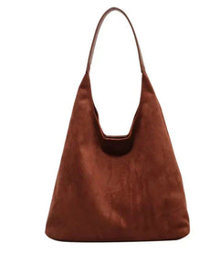Brown suede one-shoulder underarm bag with large capacity and simple casual design