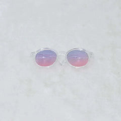 Transparent plastic doll sunglasses with pink and purple tinted lenses for 15cm Labubu dolls