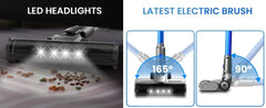 INSE S9X cordless vacuum cleaner with LED headlights and latest electric brush rotating 165 and 90 degrees for flexible cleaning
