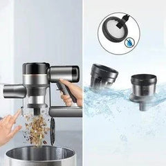 INSE S9 30KPa 400W cordless stick vacuum cleaner with washable filter and bagless dust box being emptied into trash bin
