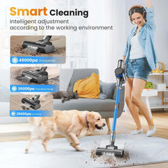 INSE S9X cordless vacuum cleaner with smart adjustment and 3 suction modes cleaning pet hair and debris in living room