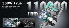 INSE S10K cordless vacuum cleaner with 350W brushless motor and 110,000 rpm for powerful suction.