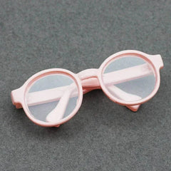 Pink round transparent plastic glasses for 15cm Labubu doll accessories