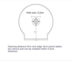 Diagram showing dimensions for automatic glass cup washer installation with 2.2cm hole size and 6cm opening distance from sink edge.