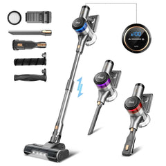 INSE S9 30KPa 400W cordless stick vacuum cleaner with multiple nozzles and LED display for deep cleaning hardwood floors, carpets, and pet hair.