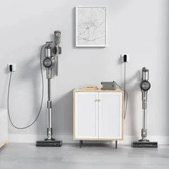 INSE S9 30KPa 400W cordless stick vacuum cleaner with wall mounts and charging docks in modern room setting