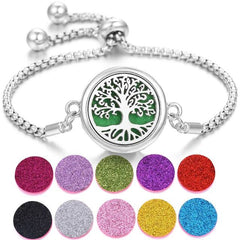 Stainless Steel Perfume Bracelet with tree design and colorful scent pads for adjustable fragrance diffusion