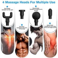 Tissue Muscle Massage tool with 4 interchangeable heads for deep tissue relief and targeted muscle recovery