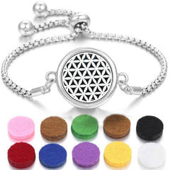 Stainless steel perfume bracelet with adjustable chain and colorful scent pads for fragrance diffusion
