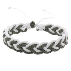 Handwoven cotton string bracelet in black and white braided design with adjustable closure