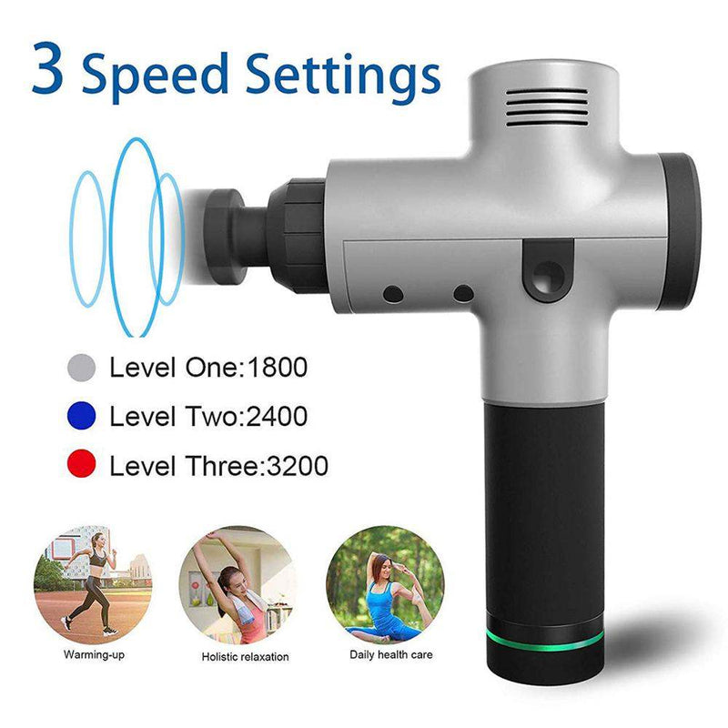 Tissue Muscle Massage gun with 3 adjustable speed settings for deep tissue relief and muscle recovery.