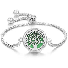 Silver stainless steel perfume bracelet with tree design and adjustable chain