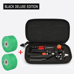 Premium Pruning Shears black deluxe edition kit with grafting tape, ergonomic handles, and replacement blades in carrying case