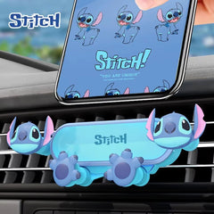 Blue Stitch car mobile phone holder mounted on car air vent with a cute kawaii design and rotatable feature