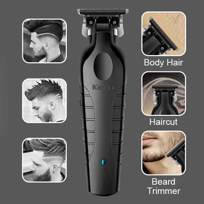 Black cordless hair trimmer for precise haircuts, beard trimming, and body hair grooming