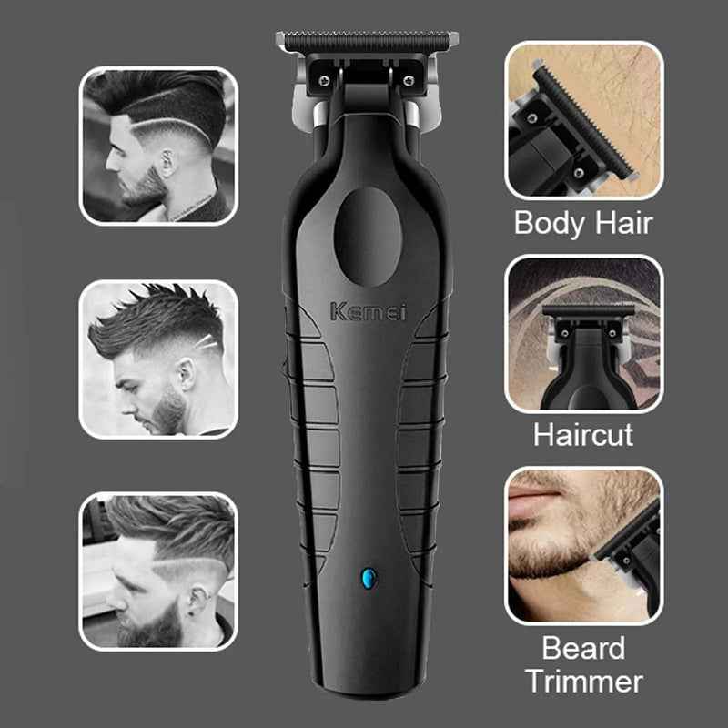 Black cordless hair trimmer for precise haircuts, beard trimming, and body hair grooming