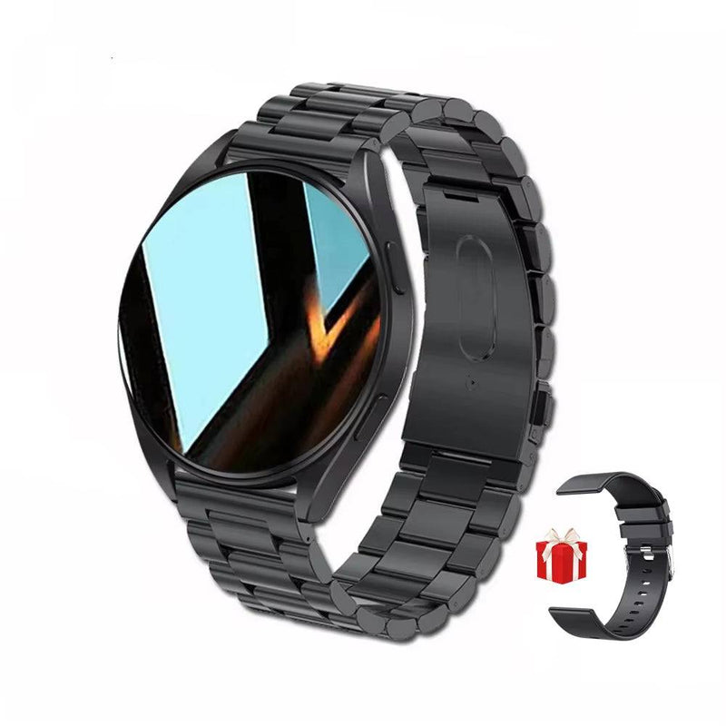 Smart Watch 2025 with black metal strap, full touch HD screen, Bluetooth calling, health monitoring, and magnetic charging