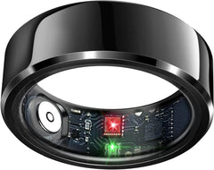 Black Smart Ring Health Tracker with visible internal sensors for heart rate and activity monitoring