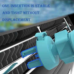 Blue Stitch Car Mobile Phone Holder clipped securely into car air vent with anti-skid design