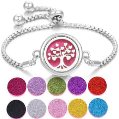 Stainless steel perfume bracelet with tree design and colorful scent pads for adjustable fragrance and stylish wear