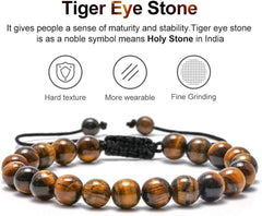 Natural Stone Bracelets for Men - 8Mm Tiger Eye, Matte Agate, Lava Rock 