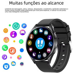 Smart Watch 2025 black with 1.32-inch round touch screen, health monitoring, Bluetooth calling, and multiple fitness features