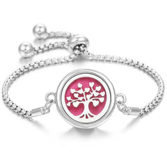 Elegant stainless steel perfume bracelet with adjustable chain and tree of life design diffuser