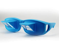 Blue Lazy Periscope Horizontal Reading Glasses with periscope lenses for hands-free reading while lying flat