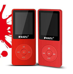 RuiZu X02 MP3 Voice Recorder and Portable Player in red with 1.8-inch color screen and circular control buttons.