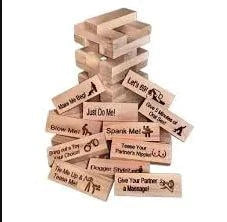 LoveStack Couples Game wooden blocks with flirty prompts for romantic date night bonding and fun