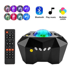 Black Northern Lights Star Projector with remote control, multi-color projection, Bluetooth music play, and multiple lighting modes