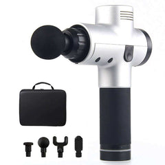 Tissue Muscle Massage gun with ergonomic grip, multiple massage heads, and portable carrying case for deep tissue relief and muscle recovery.