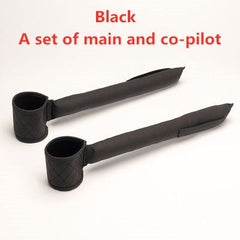 Black leather car seat gap filler set with cup holder for main and co-pilot sides