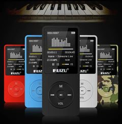 RuiZu X02 MP3 Voice Recorder and Portable Player in multiple colors with 1.8-inch color screen and circular control buttons.
