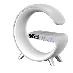 Multi-function Bluetooth Lamp with modern circular design, digital clock, ambient lighting, and wireless connectivity features