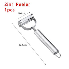 Stainless steel kitchen vegetable peeler with ergonomic handle and sharp blade for easy peeling of fruits and vegetables.
