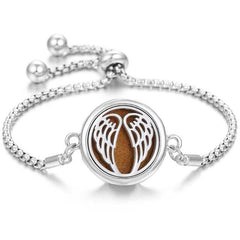 Stainless steel perfume bracelet with adjustable chain and angel wing scent diffuser design