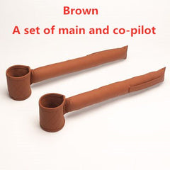 Brown leather car seat gap filler set with cup holder and storage pocket for main and co-pilot seats