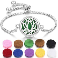 Stainless steel perfume bracelet with lotus design and colorful scent pads for fragrance diffusion